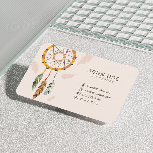 Feather Dream Catcher Native QR Code Monogram Visitekaartje
