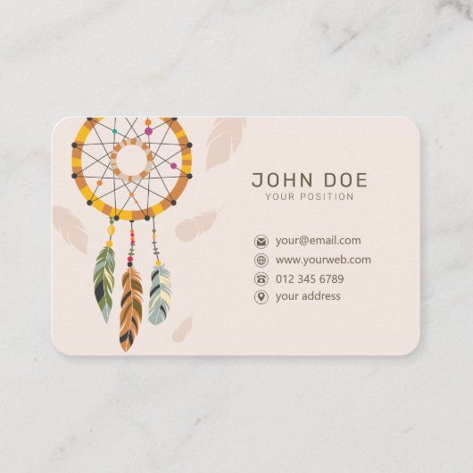 Feather Dream Catcher Native QR Code Monogram Visitekaartje (Achterkant)