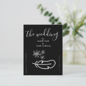 Feather Floral Zwart-wit bruiloft uitnodiging (Staand voorkant)