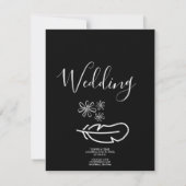 Feather Floral Zwart-wit bruiloft uitnodiging (Achterkant)