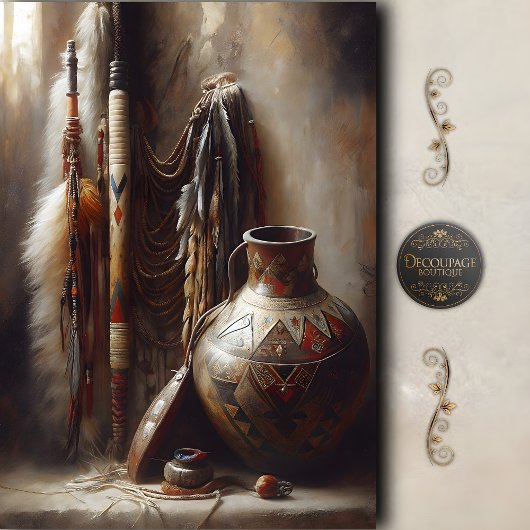 Feather Headdress & Tribal Pot Decoupage Tissuepapier