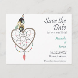 Feather Heart Dreamcatcher Save the Date Wedding Aankondigingskaart