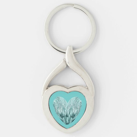 Feather heart in soft green sleutelhanger (Voorkant)