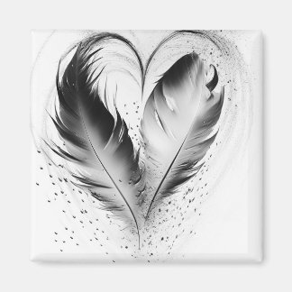 Feather Heart - Zwart & Wit Magneet