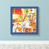 Feather Horse Carrousel draaimolen Canvas Afdruk (Insitu (Houten vloer))