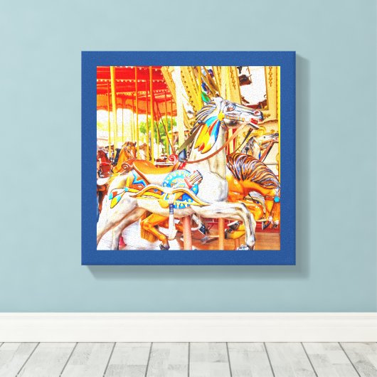 Feather Horse Carrousel draaimolen Canvas Afdruk (Insitu (Houten vloer))