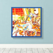 Feather Horse Carrousel draaimolen Canvas Afdruk (Insitu (Houten vloer))