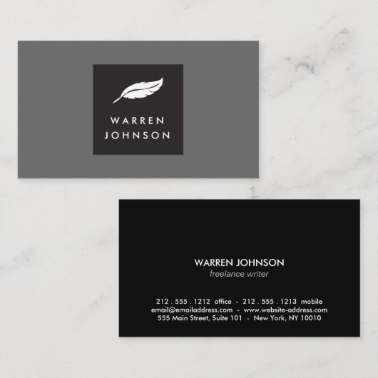 Feather Logo op zwart/grijs voor schrijvers en aut Visitekaartje (Voorkant / Achterkant)