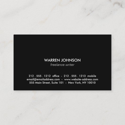 Feather Logo op zwart/grijs voor schrijvers en aut Visitekaartje (Achterkant)