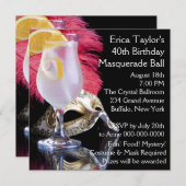 Feather Mask 40th Birthday Masquerade Party Kaart (Voorkant / Achterkant)