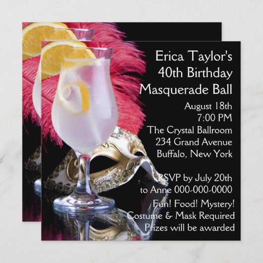 Feather Mask 40th Birthday Masquerade Party Kaart (Voorkant / Achterkant)