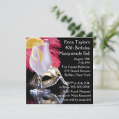 Feather Mask 40th Birthday Masquerade Party Kaart (Staand voorkant)