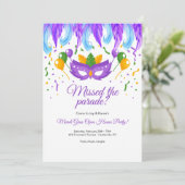 Feather Mask Mardi Gras Party Kaart (Staand voorkant)