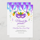 Feather Mask Mardi Gras Party Kaart (Voorkant / Achterkant)