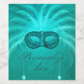 Feather maskerade masker elegant  blauwgroen deco wijn etiket (Enkel label)