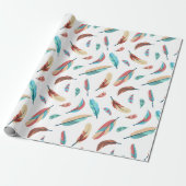 Feather Pattern Boho Chic Cadeaupapier (Uitgerold)