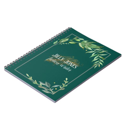 Feather Pen & Leafy Lijst in Spruce Groen Notitieboek (Linkerzijde)