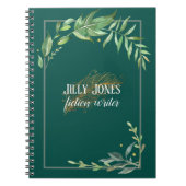 Feather Pen & Leafy Lijst in Spruce Groen Notitieboek (Voorkant)
