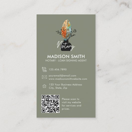Feather Photo QR Code Notaris Lening Signing Agent Visitekaartje (Achterkant)