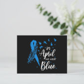 Feather Ribbon Autism In April We Wear Blue Autism Briefkaart (Staand voorkant)