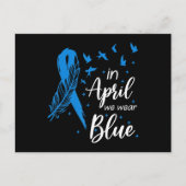 Feather Ribbon Autism In April We Wear Blue Autism Briefkaart (Voorkant)