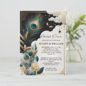 Feather rustieke Sky Cloud Peacock repetitie diner Kaart (Staand voorkant)