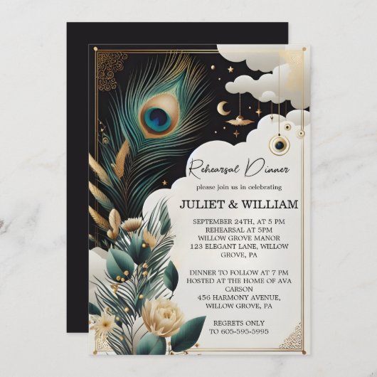 Feather rustieke Sky Cloud Peacock repetitie diner Kaart (Voorkant / Achterkant)