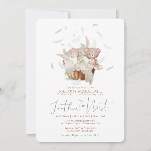 Feather the Nest Baby shower Invitation Kaart (Voorkant)