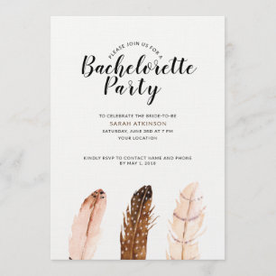 Feather Waterverf Bachelorette Party Uitnodiging