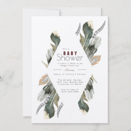 Feather Waterverf | Boho Baby shower Uitnodigen Kaart