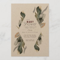 Feather Waterverf | Boho Baby shower Uitnodigen