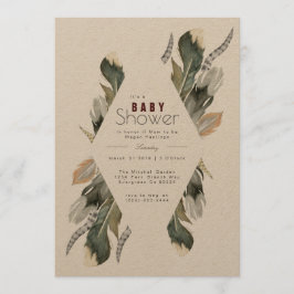 Feather Waterverf | Boho Baby shower Uitnodigen Kaart