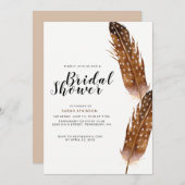 Feather Waterverf bruids doucheuitnodiging Kaart (Voorkant / Achterkant)