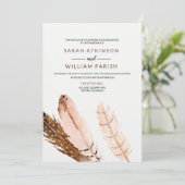 Feather Waterverf bruiloft uitnodiging (Staand voorkant)