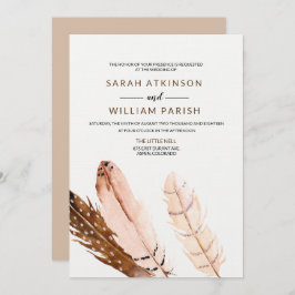 Feather Waterverf bruiloft uitnodiging