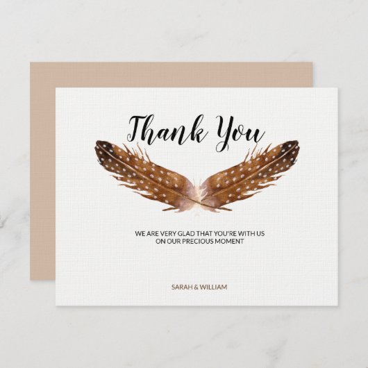 Feather Waterverf dank u kaart (Voorkant / Achterkant)