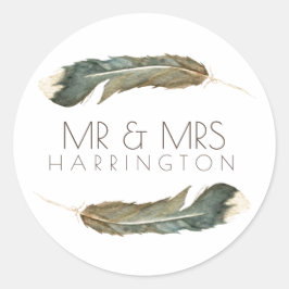 Feather Waterverf Duo | de heer en mevrouw Ronde Sticker