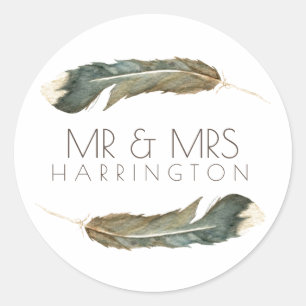 Feather Waterverf Duo   de heer en mevrouw Ronde Sticker