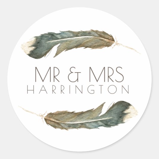 Feather Waterverf Duo | de heer en mevrouw Ronde Sticker (Voorkant)