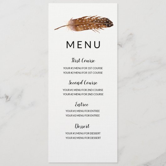 Feather Waterverf Menu Kaart (Voorkant)