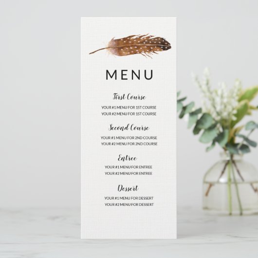 Feather Waterverf Menu Kaart (Staand voorkant)