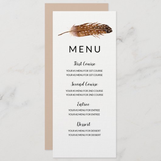 Feather Waterverf Menu Kaart (Voorkant / Achterkant)