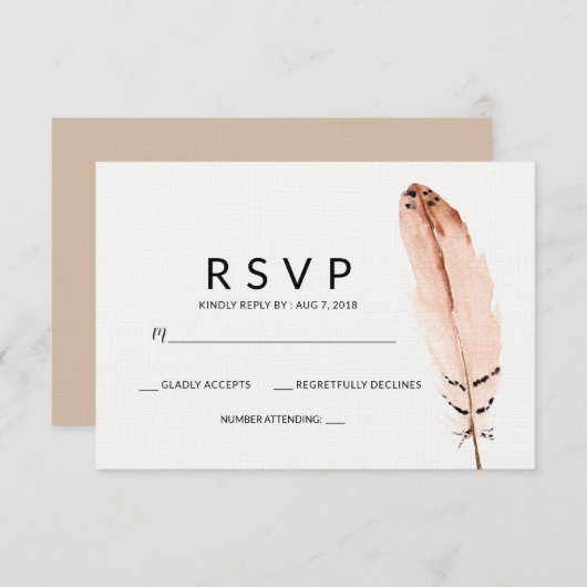 Feather Waterverf RSVP-kaart RSVP Kaartje (Voorkant / Achterkant)