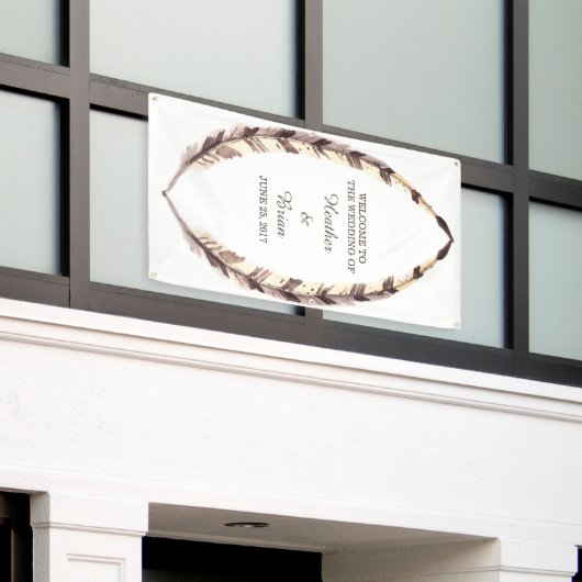 Feathered Border Wedding Banner (Buitenkant Gebouw)