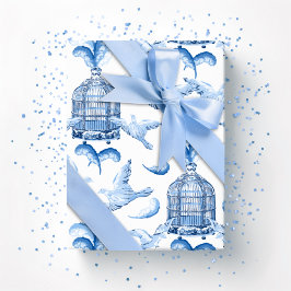 Feathered Fete in Blue Porcelain Cadeaupapier
