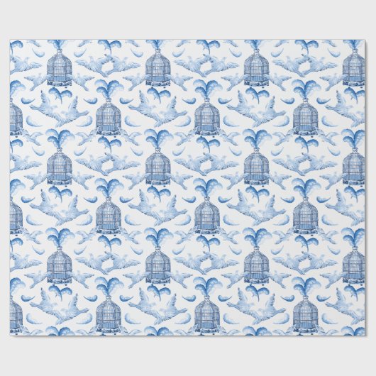Feathered Fete in Blue Porcelain Cadeaupapier (Vlak)