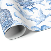 Feathered Fete in Blue Porcelain Cadeaupapier (Rol Hoek)
