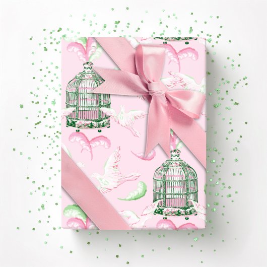 Feathered Fete in Pink and Green Cadeaupapier
