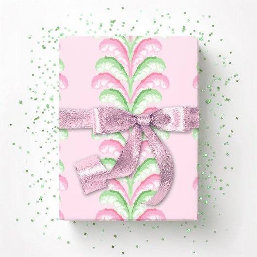 Feathered Fete Stripe in Pink and Green Cadeaupapier