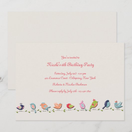 Feathered Friends Invitation Kaart (Voorkant / Achterkant)